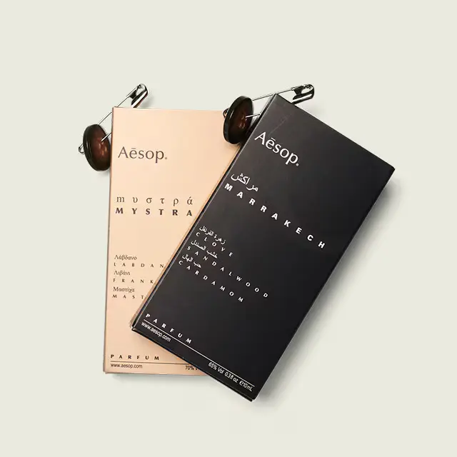 Two 10ml samples of Mystra and Marrakech in original packaging.